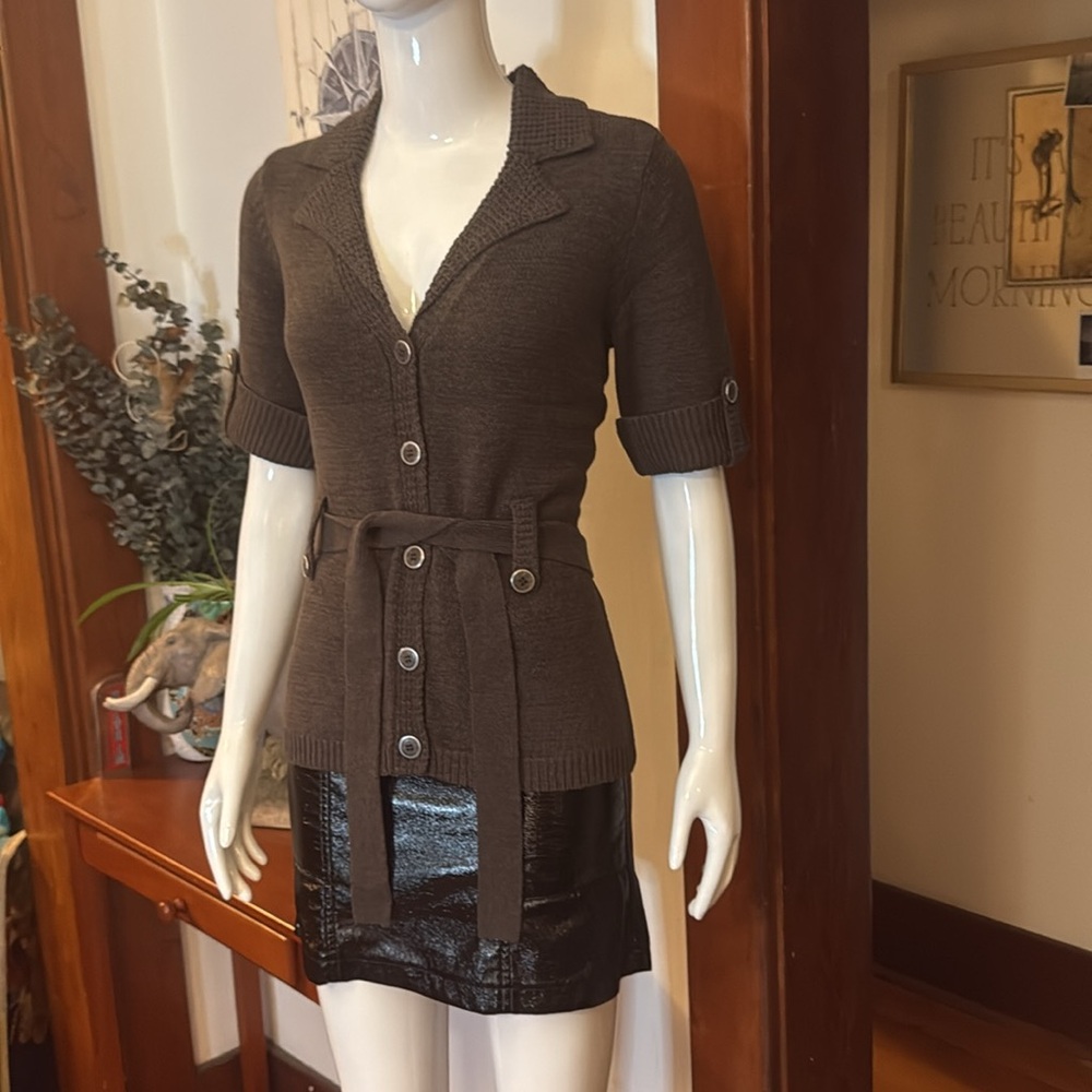 Brown Knit Button-Up Cardigan with Belt size small